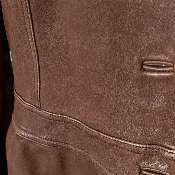 A.N.A. Jr XL Soft Genuine Leather Jacket Brown Blazer Business Casual Peplum Hem - Picture 12 of 12